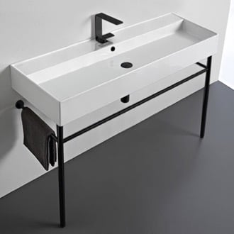 Large Ceramic Console Sink and Matte Black Stand Scarabeo 8031/R-120A-CON-BLK